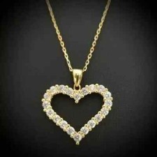 2Ct Round Cut Lab Created Diamond Heart Pendant Necklace 14K Yellow Gold Plated