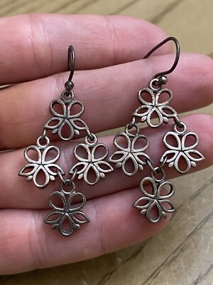 Signed Barse 925 Sterling Silver Designer Signed Multi Flower Dangle  Earrings