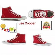 LEE COOPER RED WHITE CANVAS RETRO HI TOP BASEBALL BOOTS TRAINERS SIZE UK 7 / 41