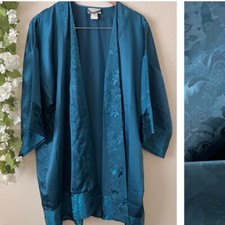 One Size Victoria  s Secret Gold Label Vintage Teal Blue Floral Satin Night Robe
