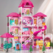 Large Dolls House 12 Room Playset w/ Dolls Furniture Girls Toy Gift Age 3-12