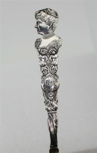 STUNNING LADY 1893 WORLDS FAIR COLOMBIAN STERLING SOUVENIR SPOON