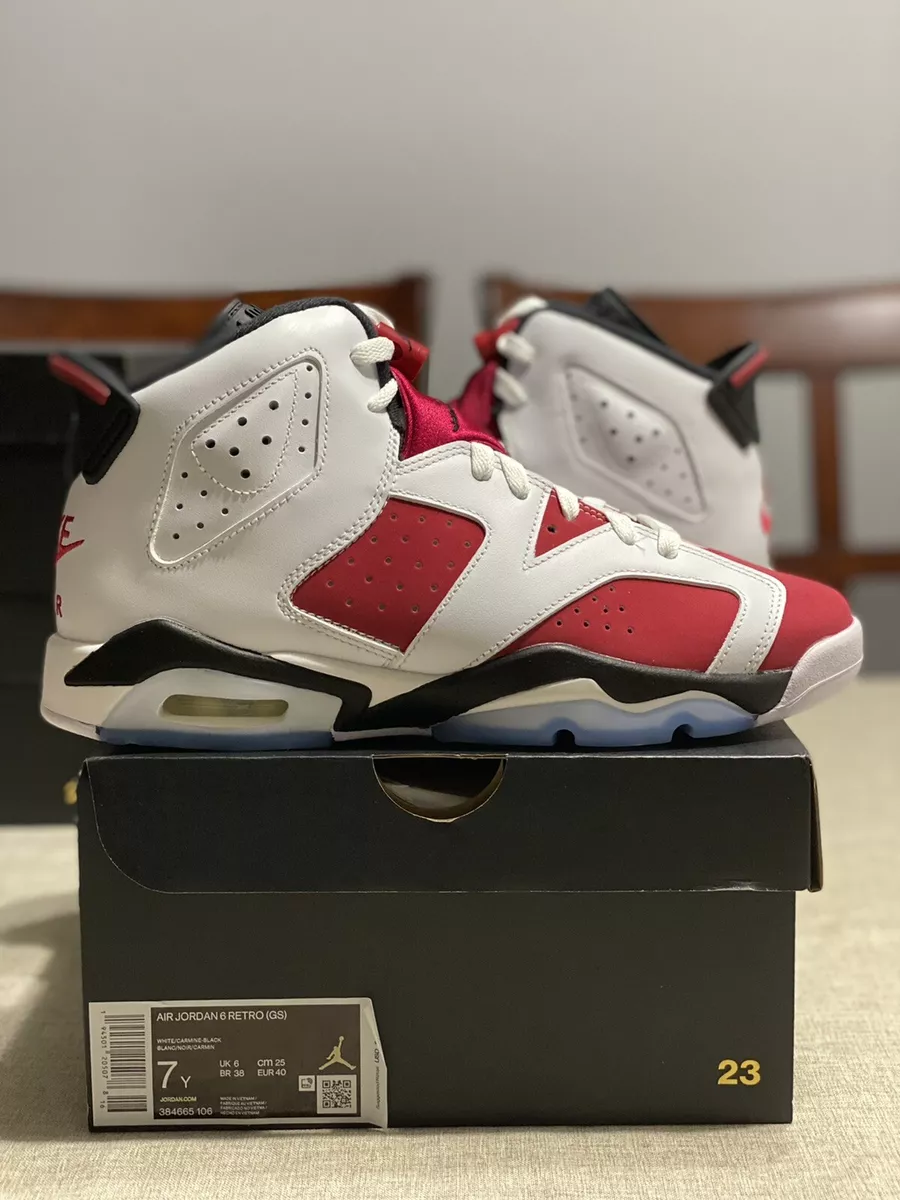 Nike Air Jordan 6 Retro Carmine 2021 (GS) Size 7Y 384665-106 New 100% Authentic