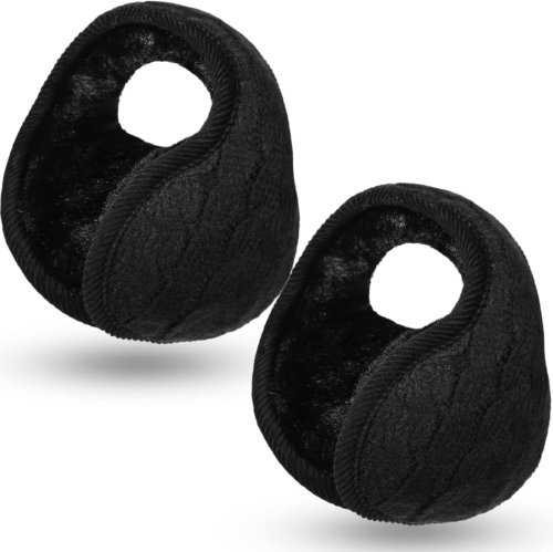 2 Pieces Foldable Ear Warmers Adjustable Knitted Earmuffs with Fuzzy Fleece Lini
