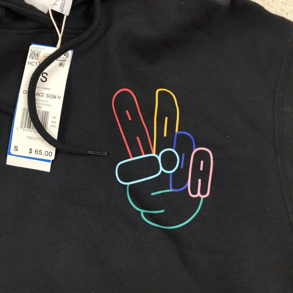 Adidas Originals Mens Small Peace Sign Trefoil Hoodie Black HC1789