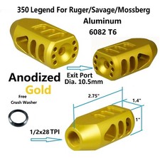 1/2x28 Thread 9mm/350 Legend Muzzle Brake Compensator Tanker Style Gold Color
