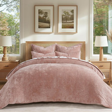 Luxurious Pink Clay Velvet Quilt Set Queen, Soft Lightweight Bedding  Shams