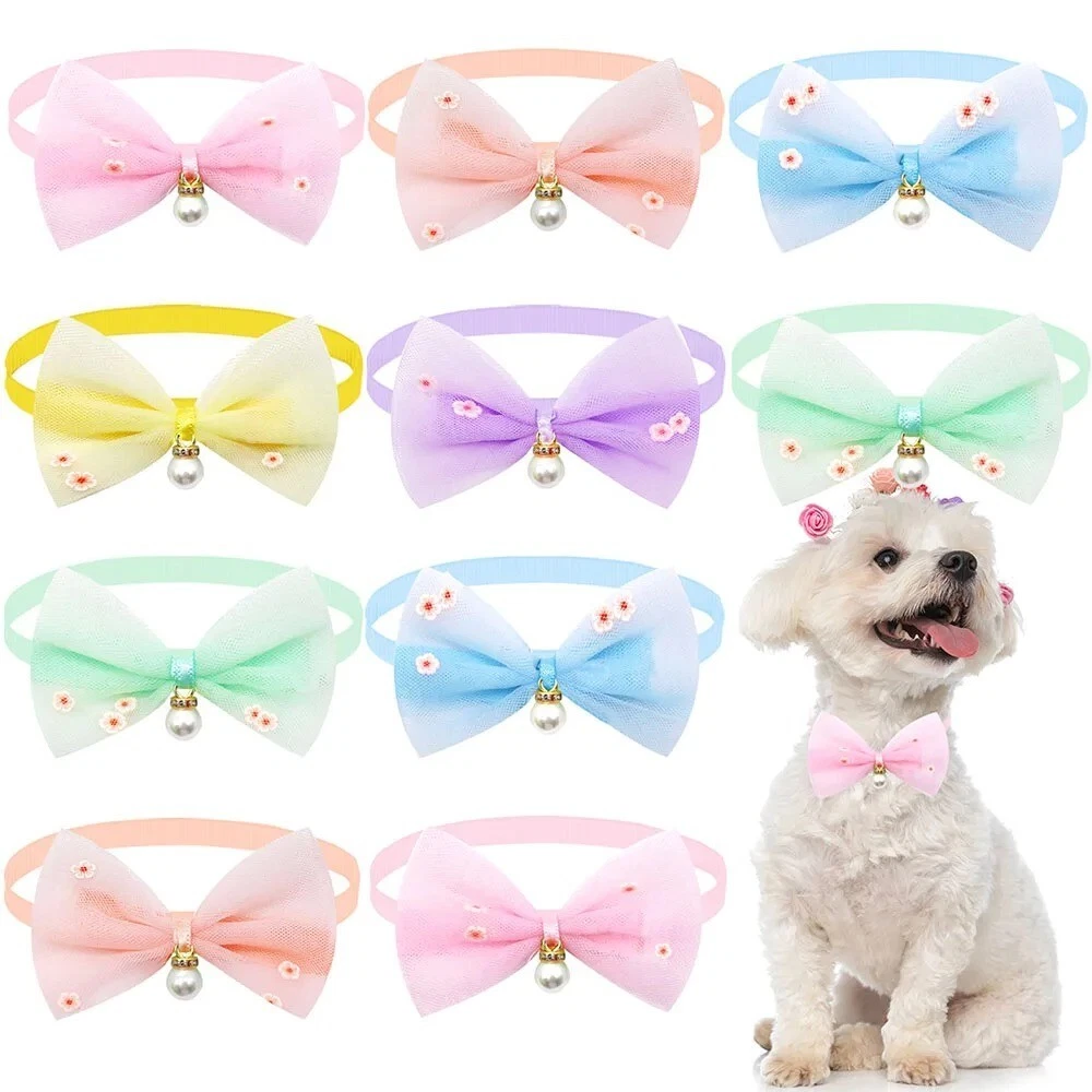 100Pcs Handmade Lace Colorful Festival Dog Bowtie Collar Pet Grooming Supplies