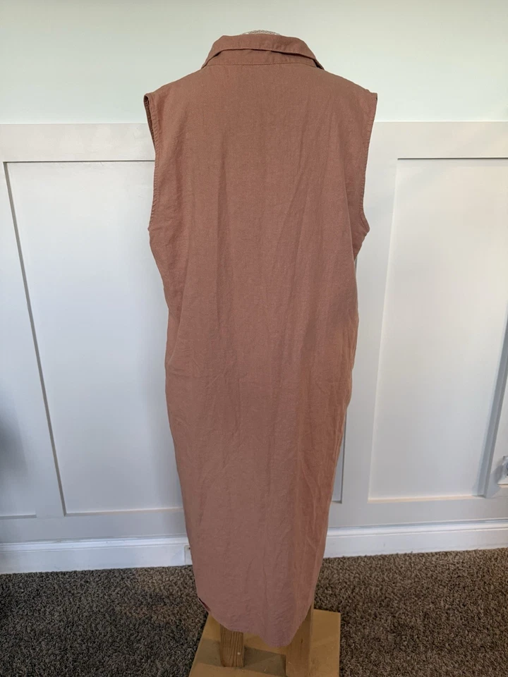 Vestido midi feminino Aura mistura de linho gola V mistura decote L lagenlook praia - Imagem 4 de 4