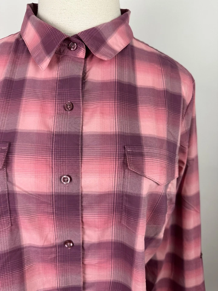 Camisa Kuhl para mujer grande senderismo abotonada lengüeta enrollable ligera elástica rosa Foto 3 de 4