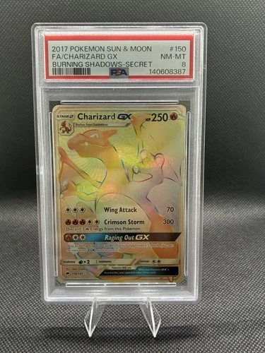 Pokémon Sun & Moon Burning Shadows Charizard GX Rainbow Rare 150/147 PSA 8