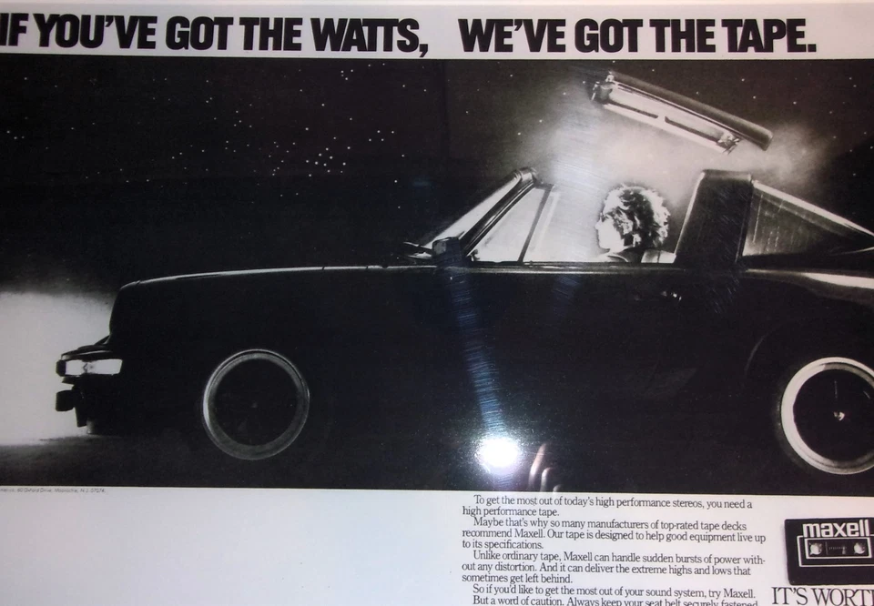 Cinta de casete Maxell enmarcada "SOPLADA" 1982 póster publicitario 23"x20" Porsche 911 Foto 2 de 4