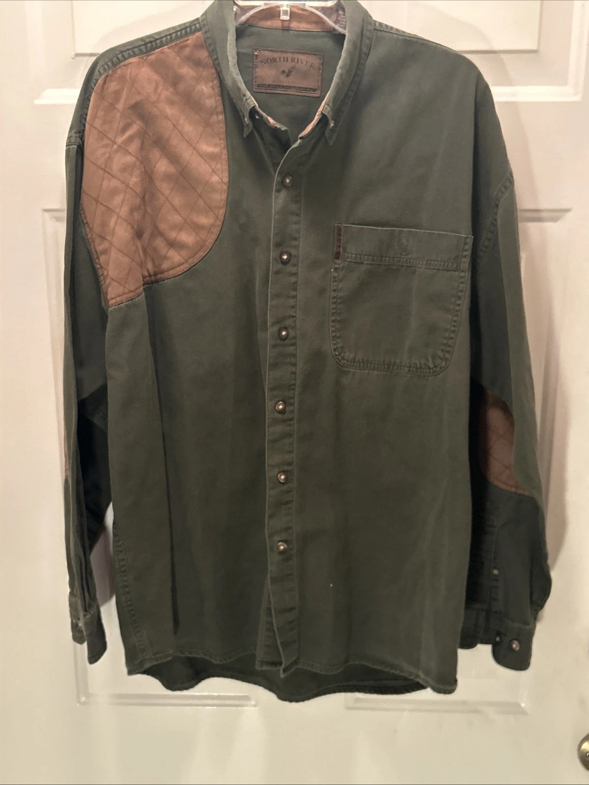 North River Outfitters men's Long Sleeve Button Down Shirt Large Green A8