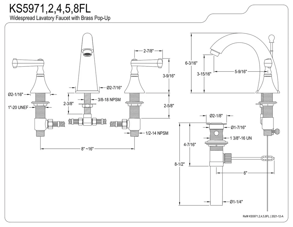 KS5971FL Royale Widespread Lavatory Faucet with French Lever Handle, Polished... - Image 2 of 2