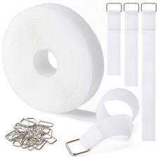 1" White Adjustable Inch Wide Hook and Loop Straps 16ft with Metal Buckles