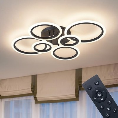 6 Rings Black Modern LED Ceiling Light Fixture, Flush Mount Black, 6 Rings