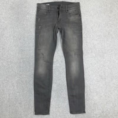 G Star Raw Jeans Mens 32X34 Gray Revend Super Slim Stretch Whiskers Thrashed