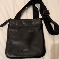 Hugo Boss Leather Mens  Messenger Pouch Bag - Black 