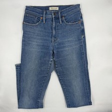 Madewell Women's Jeans 27 Blue Cotton Blend Stretch Skinny Leg Distressed Hem