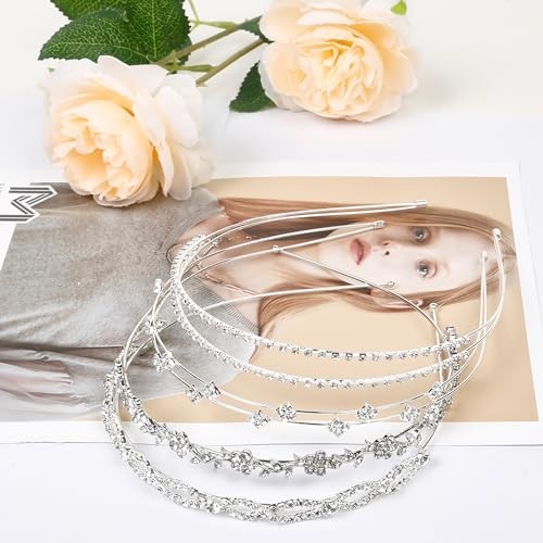 4 piezas diademas de estrás para mujer diadema nupcial cristal flor plata - Imagen 7 de 7