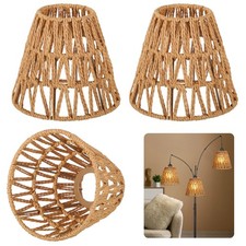 3 PCS E27 Rattan Lamp Shade,Bell Woven Wicker Lampshades Replacement,Paper Ro...