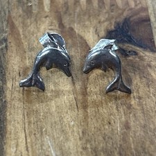 Sterling Silver Beach Ocean Dolphin Stud Earrings .48 Grams