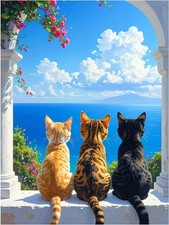 Tile Mural Three Cats by Sea Ocean View Kitchen Bathroom Shower Wall Backsplash