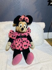Disney Minnie Mouse Plush Stuffed Animal Large Pink Polka Dot Dress Bow