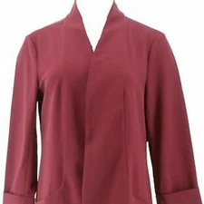 NWT H BY HALSTON CREPE 3/4 SLVE OPEN FRONT JACKET 10 - BORDEAUX