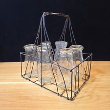 Vintage Metal Wire Milk Crate With Bottles