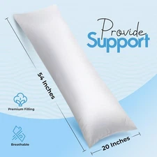 Full Body Pillow for Adults – 20x54" Long Pillow Insert for Sleeping, Side Sleep
