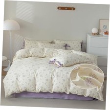 Purple Flower Duvet Cover Set Full 3 Full 80" x 90" Bowknot  Purple Flowers