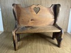Vtg Handmade Child Toddler Doll Small Pine Wood Bench Seat Plant Heart Cutout