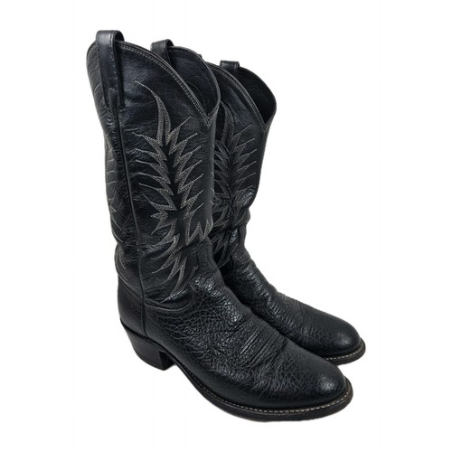 VTG 90s Dan Post Cowboy Boots Men's Size 8 D Black Cowhide Western Round Toe USA, Size 8, $60 - Photo 2