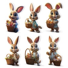 6PCS Wooden Easter Bunny Signs   Spring Bunny Decorations for Home  Table