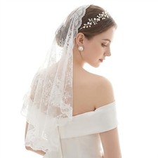 Triangle Lace Mantilla Veil Floral Edge Bridal Tulle Veil Lace Wedding Veils