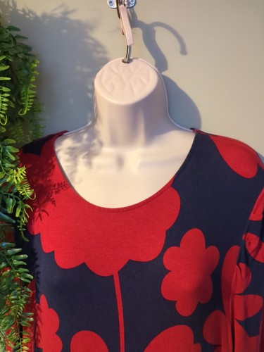 Boden Red Navy Blue Floral Jersey Maxi Dress Size 18 Long Sleeve Floor Length - Picture 3 of 10
