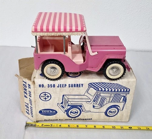 T-204 VINTAGE 60'S TONKA PRESSED STEEL #350 PINK JEEP SURREY W/ ORIGINAL BOX