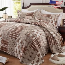 Oversized Quilt Set Microfiber Coverlet Reversible Pillow Shams Floral Patchwork