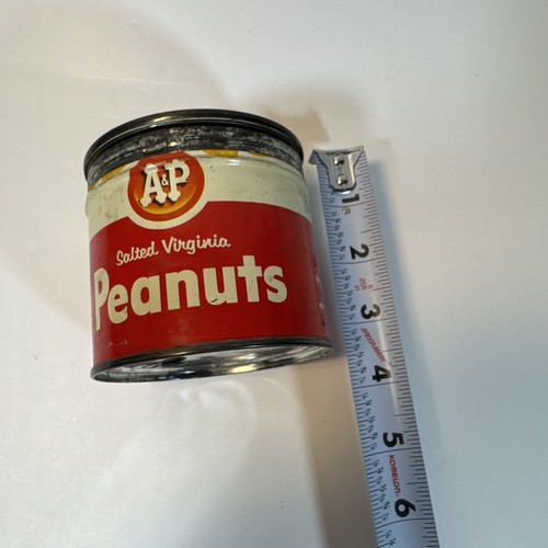 Vintage A & P PEANUTS Can 7 1/4 OZ Tin Pre Bar Code Key Lid Rare 3 INCHES - Picture 3 of 3