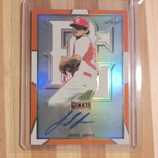 2019 Leaf Perfect Game Metal Jared Jones Orange Proof Autograph #1/2 Pirates RC