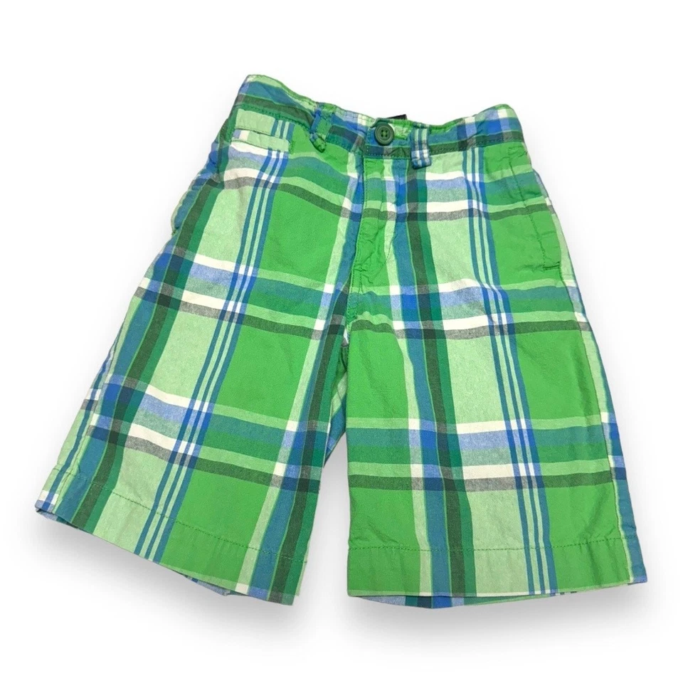 Pantalones Cortos Cherokee Niños Talla 7 Azul Verde Blanco A Cuadros Cintura Ajustable Algodón Foto 2 de 4