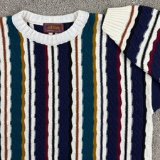 Vintage USA Made Vertical Stripe Knit Sweater Mens L Atlas Coogi Style