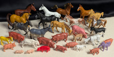 Vintage 1970s  90s Hong Kong Plastic Farm Animal Toys Lot of 31 Horses Goats Pigs