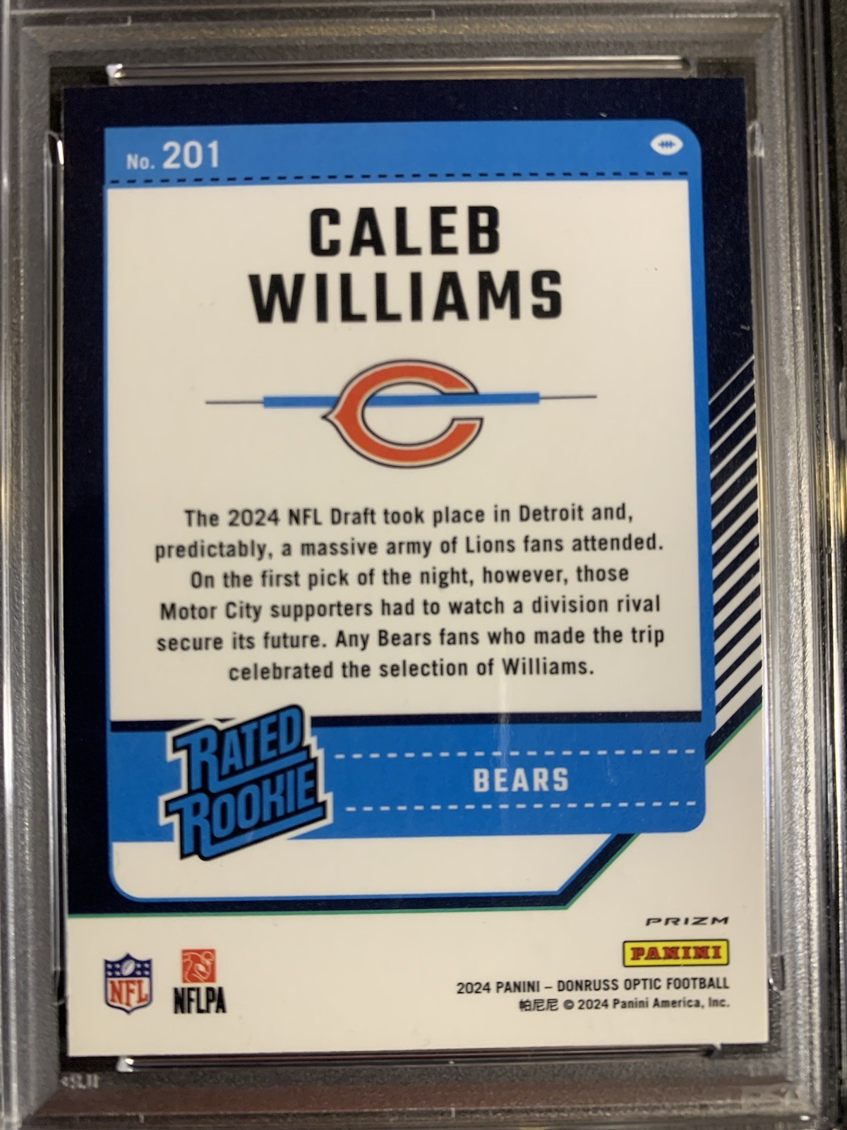 2024 Donruss Optic Rated Rookie Caleb Williams #201 Holo Prizm (RC) PSA 10 GEM view 4