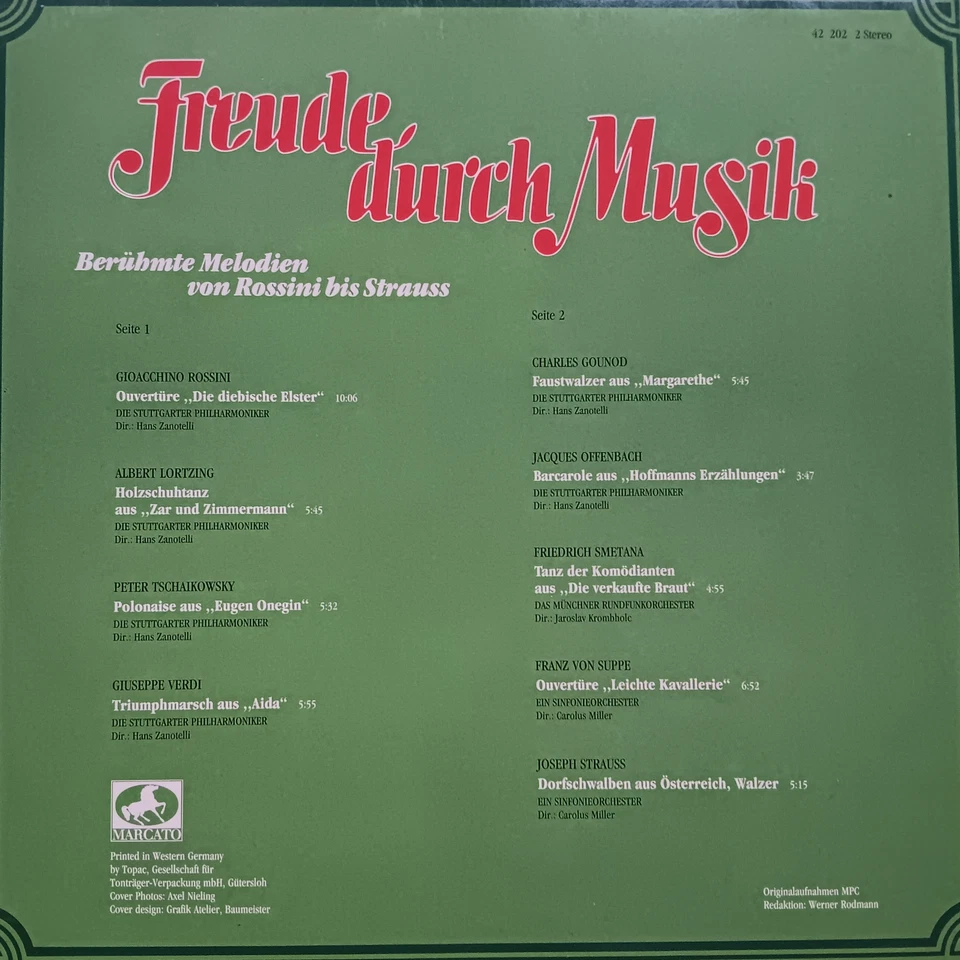Freude durch Musik. Berühmte Melodien von Rossini bis Strauss. LP 12". - Bild 2 von 2
