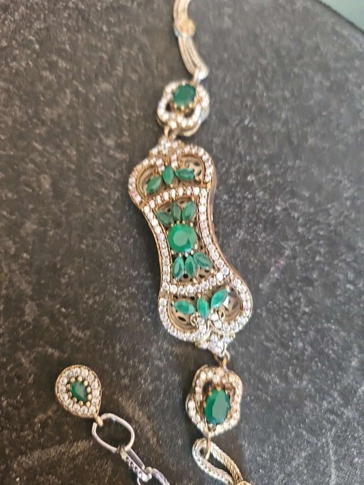 Brazalete de tenis turco de plata de ley 925 con esmeralda de 7-9" nuevo sin etiquetas Foto 2 de 4