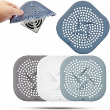 Drain Cover with Suction Cups, 5.9" Flat Square Strainer for Shower, Bathroom,
