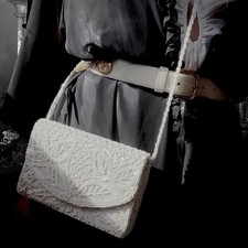 1990s Fully Beaded white handbag