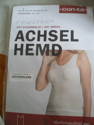 Conta Damen Achsel Unterhemd 60%Schurwolle 40 %/Modal  mit Einfassband Gr 42